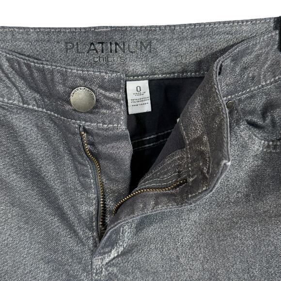 Chico’s Platinum SZ 0 (Small) Pants Mid-Rise Pockets Zip-Fly Shiny Silver Gray - Picture 3 of 8